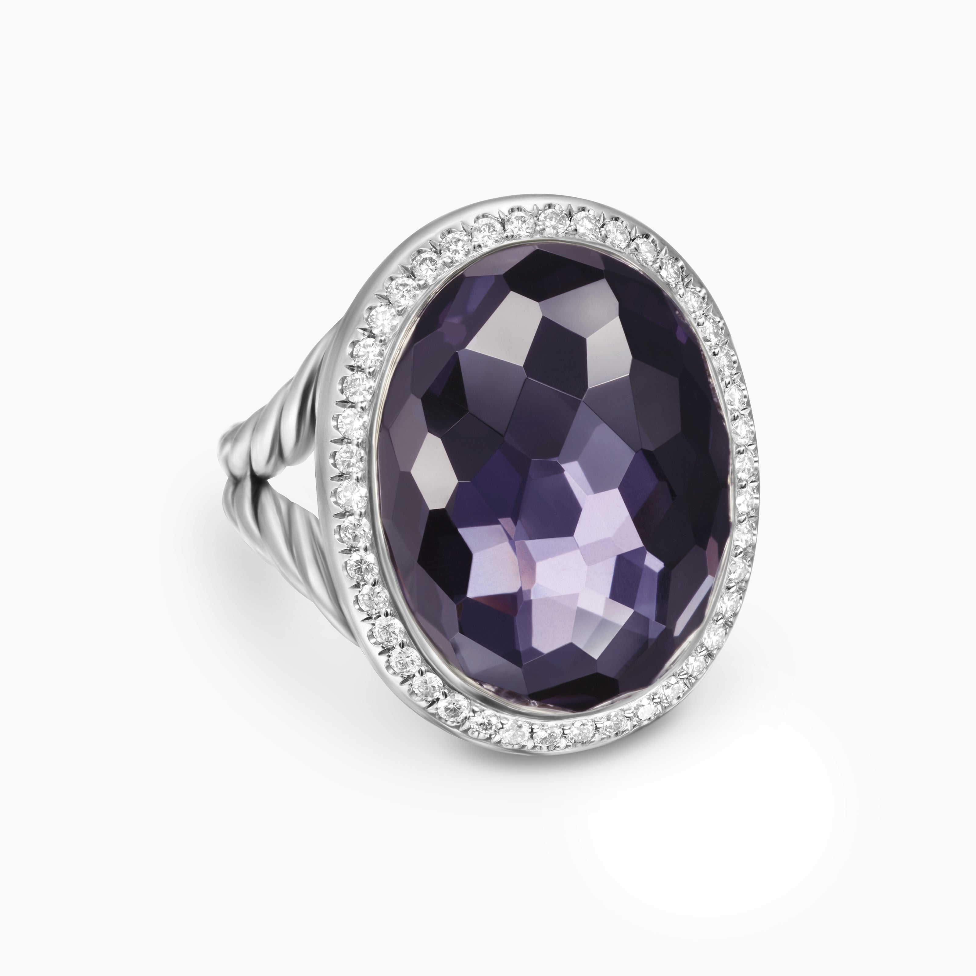 Womens Albion Oval Ring in Sterling Silver with Diamonds, 21mm