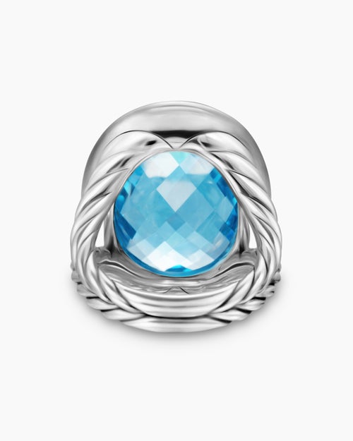 Womens Albion® Oval Ring in Sterling Silver with Blue Topaz and Diamonds, 21mm