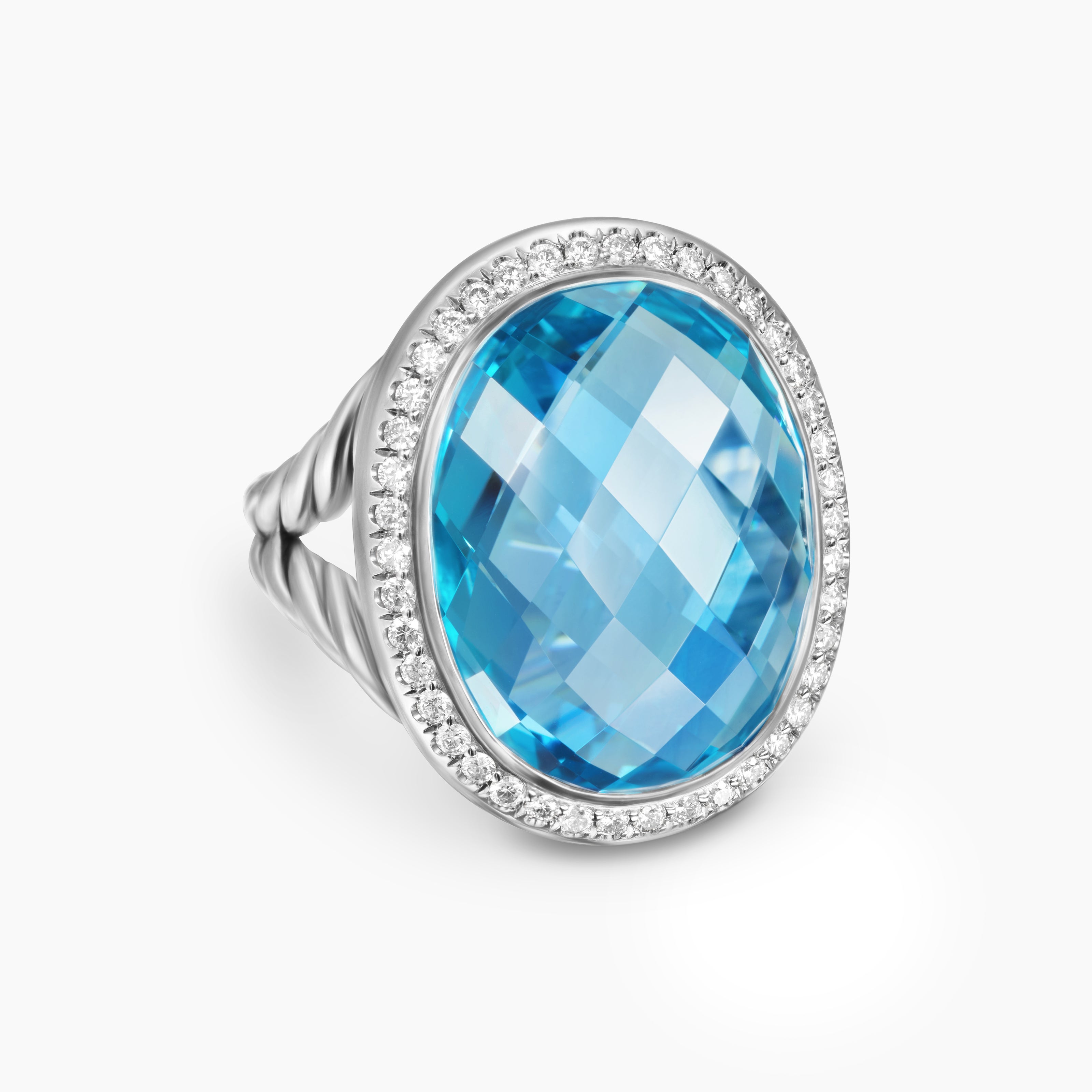 Womens Albion Oval Ring in Sterling Silver with Diamonds, 21mm