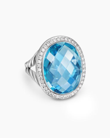 Bague Albion® ovale en argent massif avec topaze bleue et diamants, 21 mm