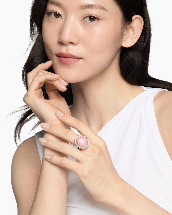 Albion Oval Ring in Sterling Silver with Diamonds, 21mm