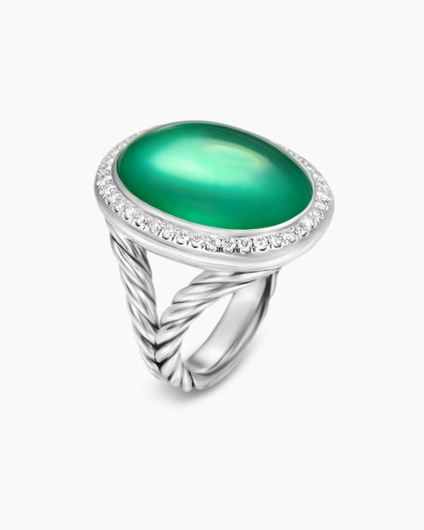 Albion Oval Ring in Sterling Silver with Diamonds, 21mm