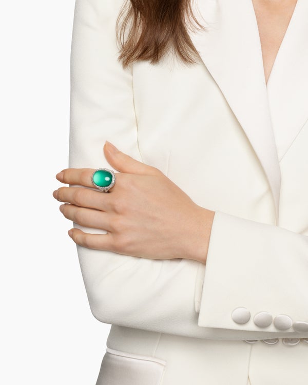 Albion Oval Ring in Sterling Silver with Diamonds, 21mm