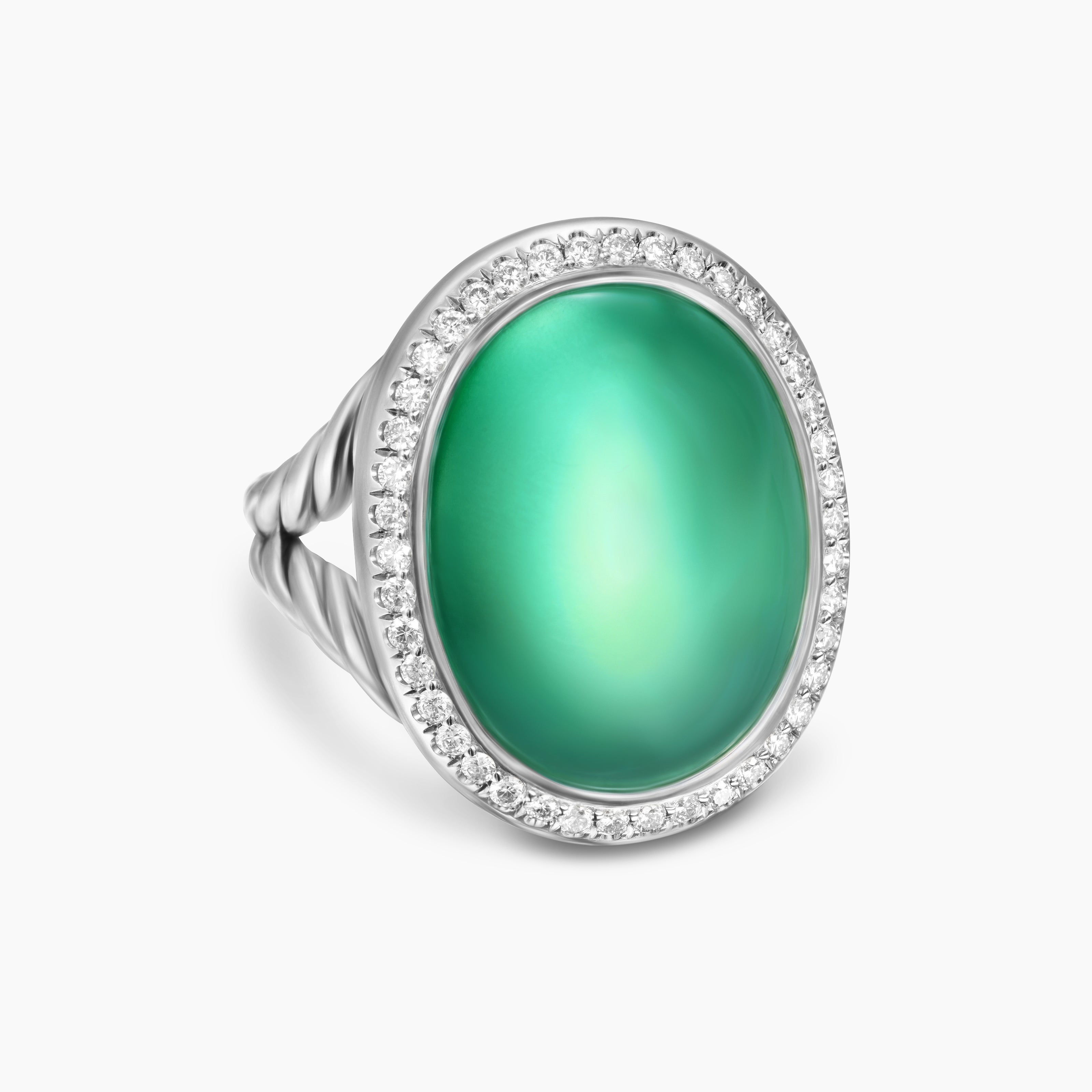 Womens Albion Oval Ring in Sterling Silver with Diamonds, 21mm