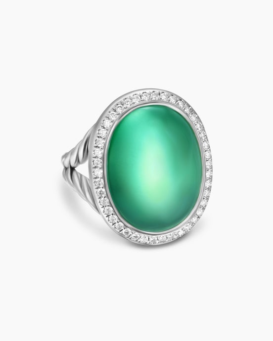 Albion Oval Ring in Sterling Silver with Diamonds, 21mm