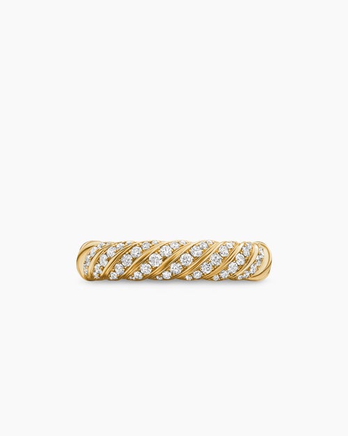 Womens Sculpted Cable Band Ring in 18K Yellow Gold with Diamonds, 4.6mm
