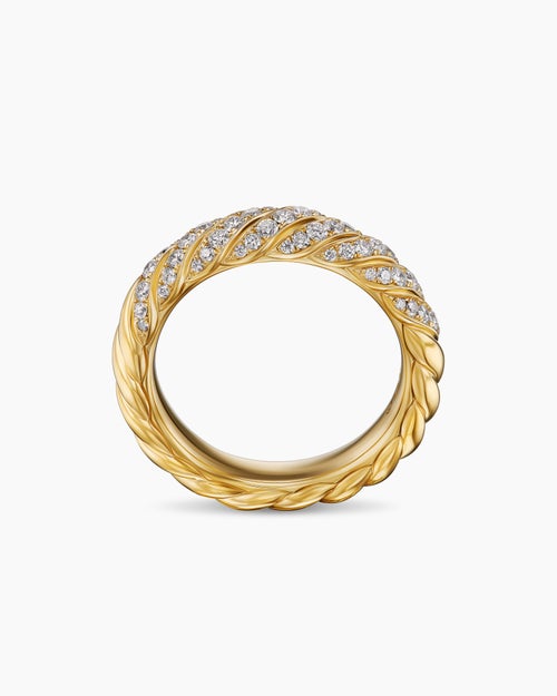 Womens Sculpted Cable Band Ring in 18K Yellow Gold with Diamonds, 4.6mm