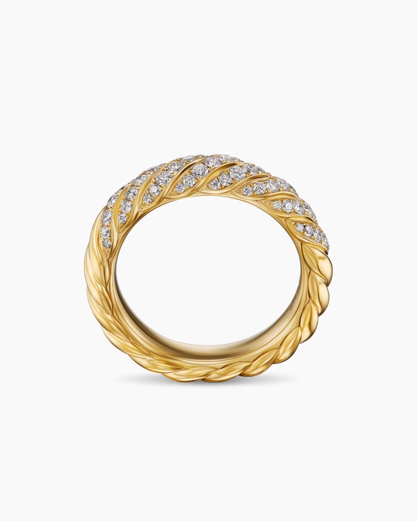 Sculpted Cable Band Ring in 18K Yellow Gold with Diamonds, 4.6mm