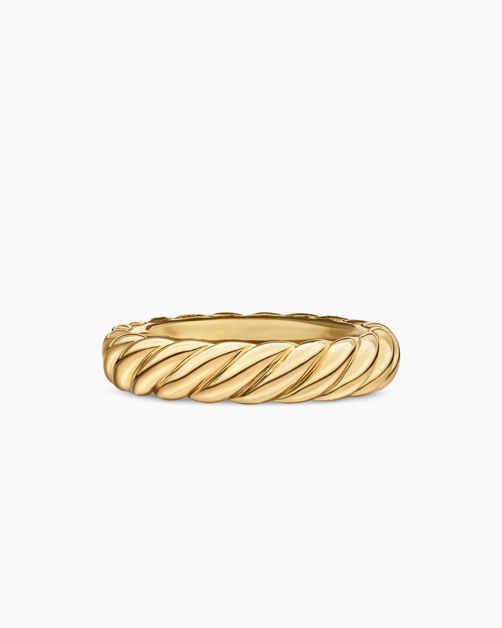 Womens Sculpted Cable Band Ring in 18K Yellow Gold with Diamonds, 4.6mm