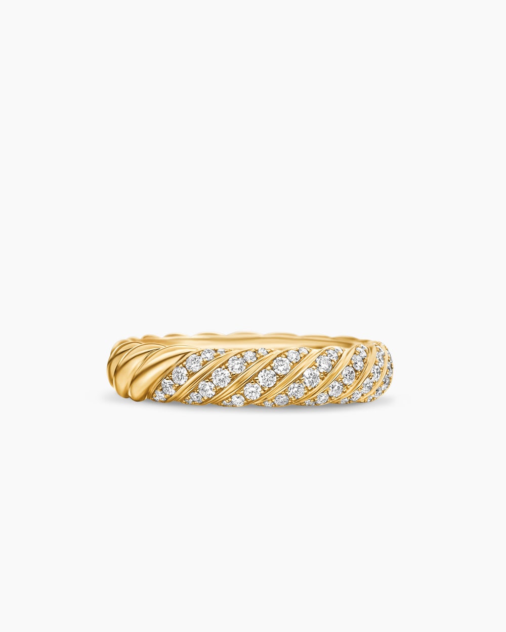 Womens Sculpted Cable Band Ring in 18K Yellow Gold with Diamonds, 4.6mm