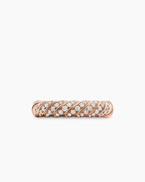 Womens Sculpted Cable Band Ring in 18K Rose Gold with Diamonds, 4.6mm