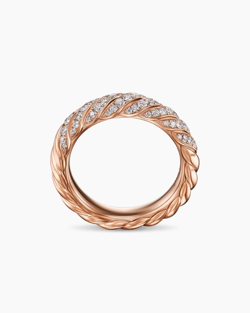 Womens Sculpted Cable Band Ring in 18K Rose Gold with Diamonds, 4.6mm