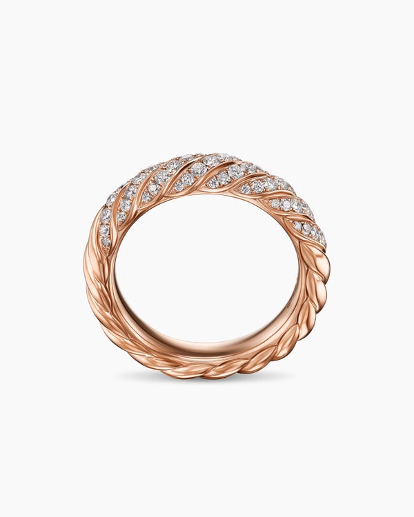 Sculpted Cable Band Ring in 18K Rose Gold with Diamonds, 4.6mm