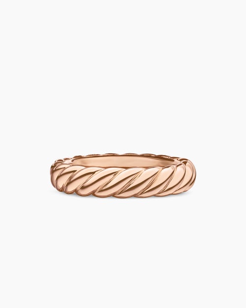 Womens Sculpted Cable Band Ring in 18K Rose Gold with Diamonds, 4.6mm