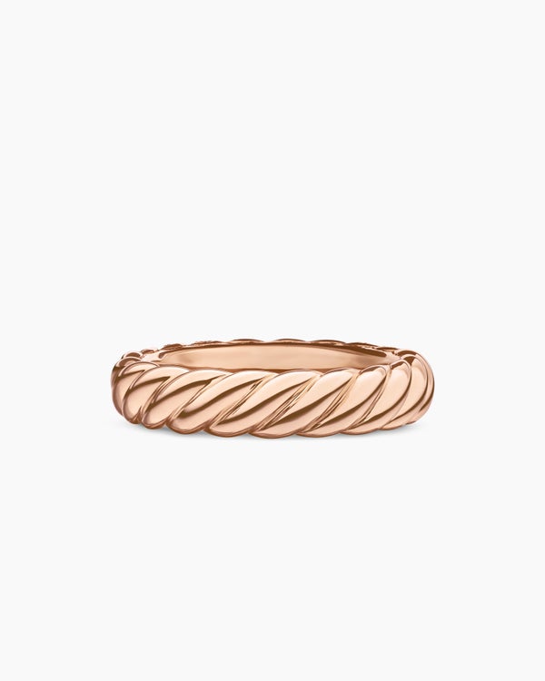 Sculpted Cable Band Ring in 18K Rose Gold with Diamonds, 4.6mm