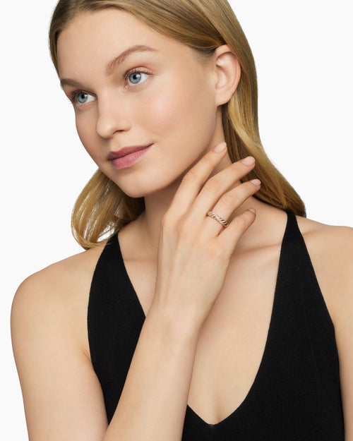 Womens Sculpted Cable Band Ring in 18K Rose Gold with Diamonds, 4.6mm