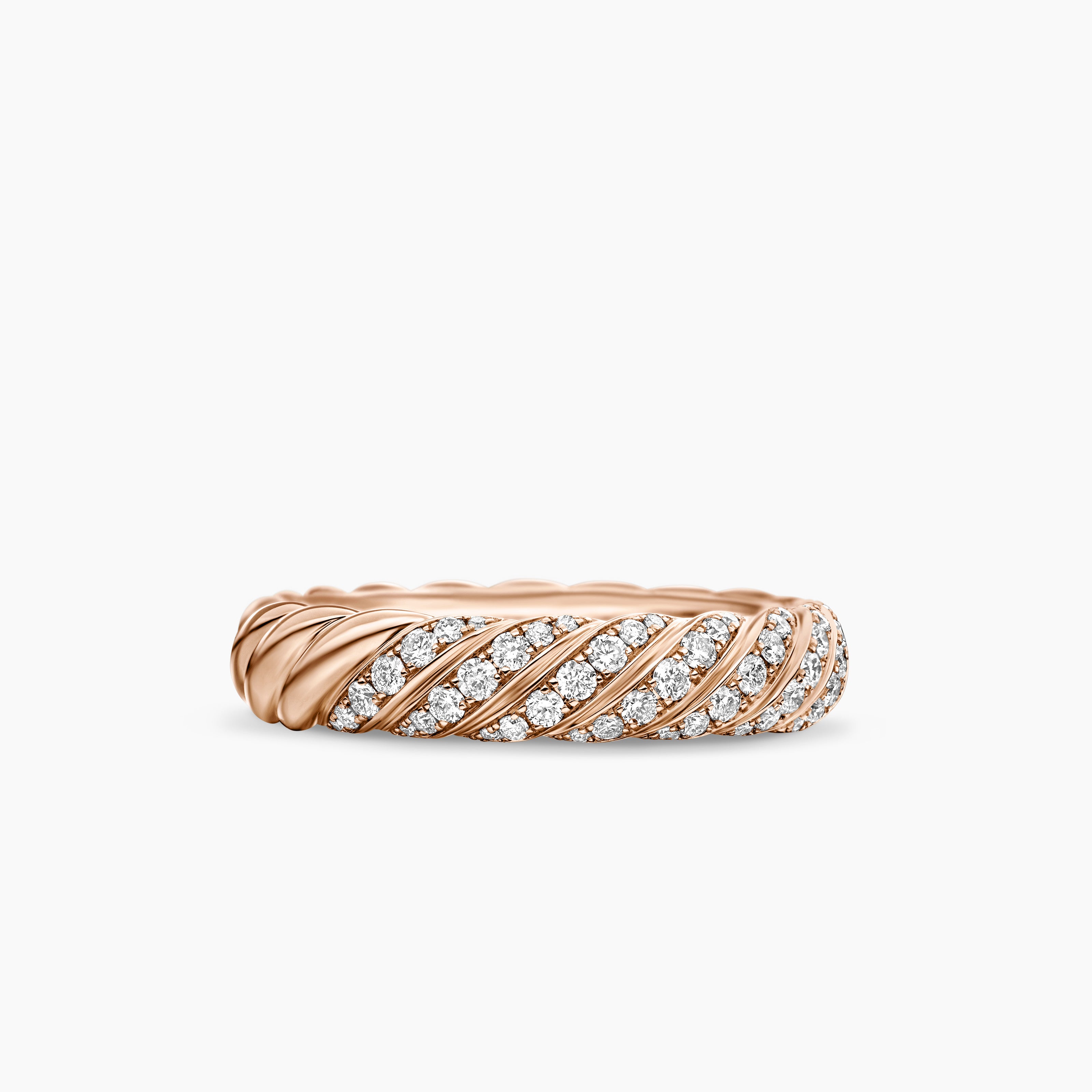 Womens Sculpted Cable Band Ring in 18K Rose Gold with Diamonds, 4.6mm