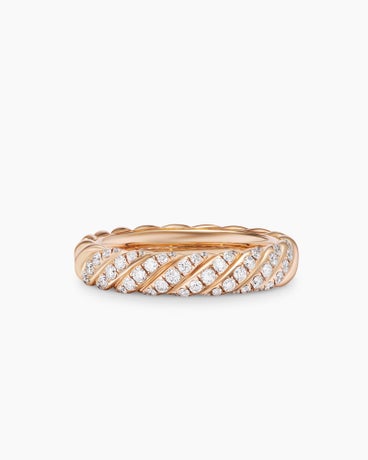 Sculpted Cable Band Ring in 18K Rose Gold with Diamonds, 4.6mm