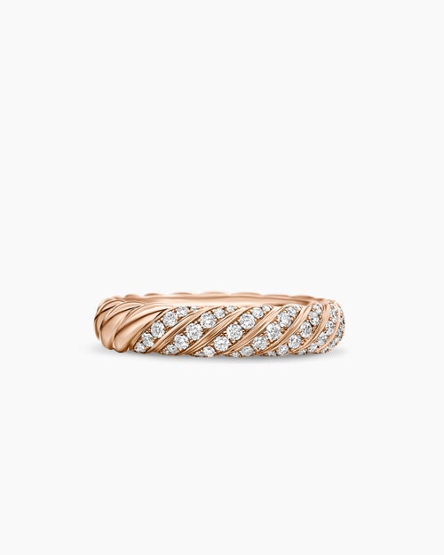 Womens Sculpted Cable Band Ring in 18K Rose Gold with Diamonds, 4.6mm