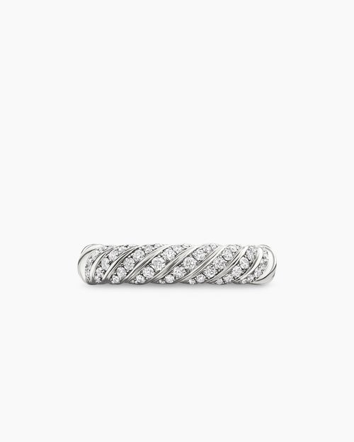 Womens Sculpted Cable Band Ring in 18K White Gold with Diamonds, 4.6mm