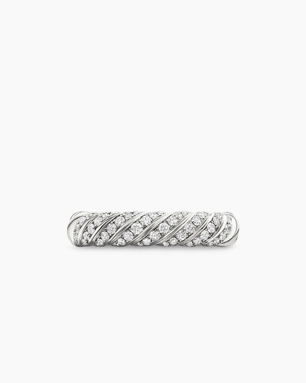 Sculpted Cable Band Ring in 18K White Gold with Diamonds, 4.6mm