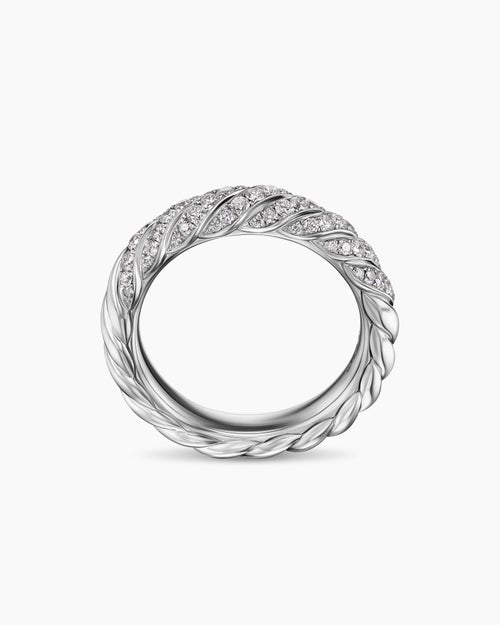 Womens Sculpted Cable Band Ring in 18K White Gold with Diamonds, 4.6mm