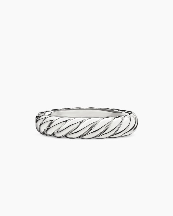 Sculpted Cable Band Ring in 18K White Gold with Diamonds, 4.6mm