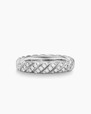Sculpted Cable Band Ring in 18K White Gold with Diamonds, 4.6mm