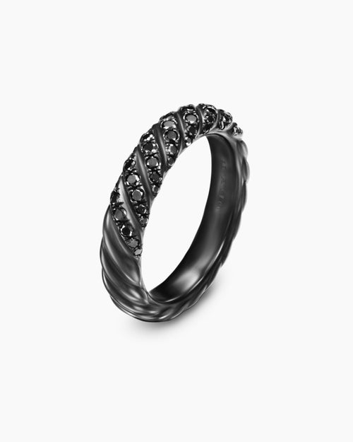 Womens Sculpted Cable Band Ring in Black Titanium with Black Diamonds, 4.6mm