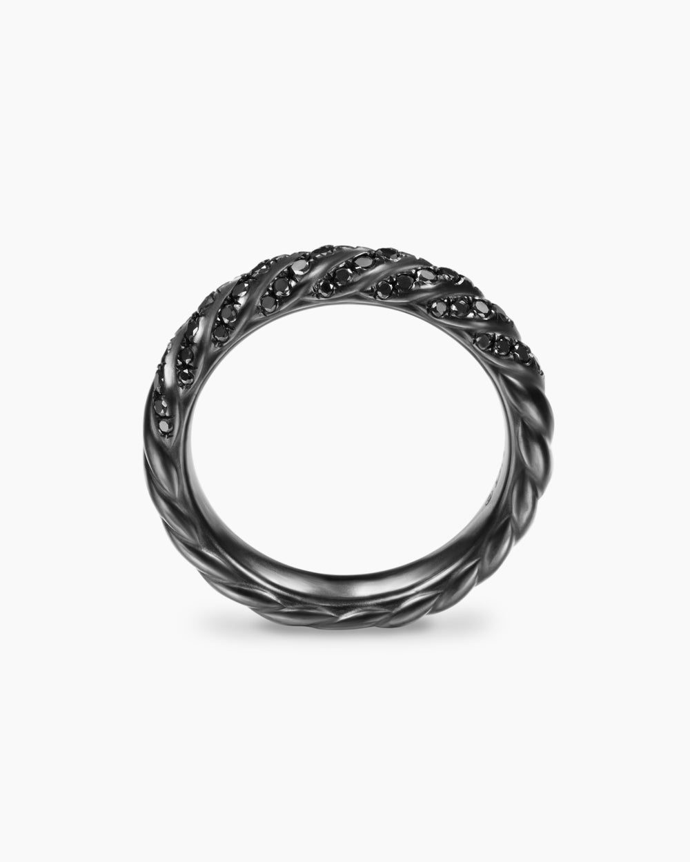 Womens Sculpted Cable Band Ring in Black Titanium with Diamonds, 4.6mm