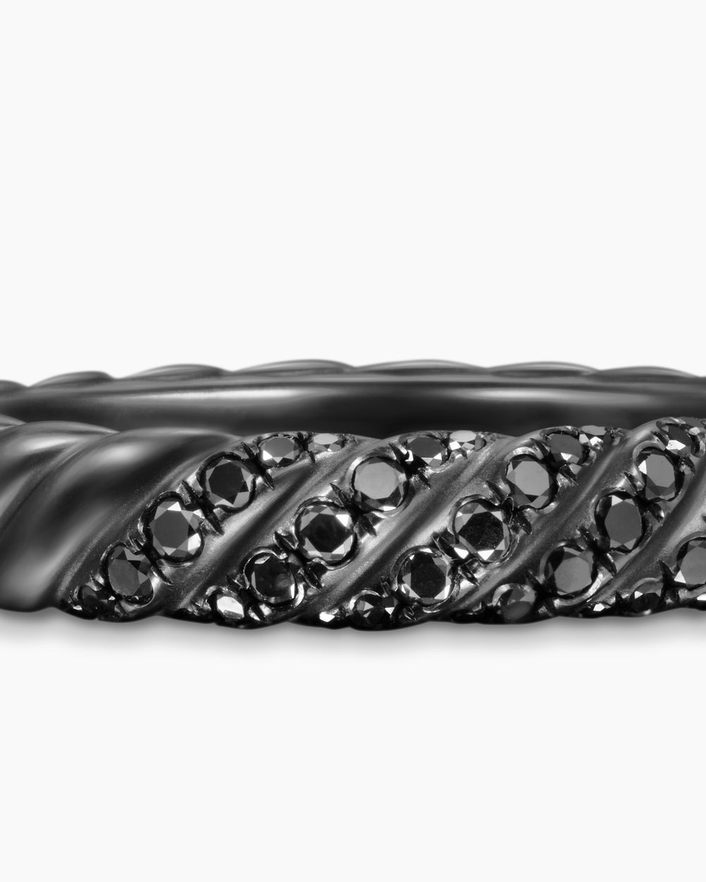Womens Sculpted Cable Band Ring in Black Titanium with Diamonds, 4.6mm