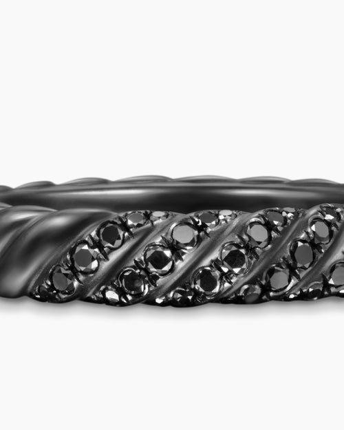 Womens Sculpted Cable Band Ring in Black Titanium with Black Diamonds, 4.6mm