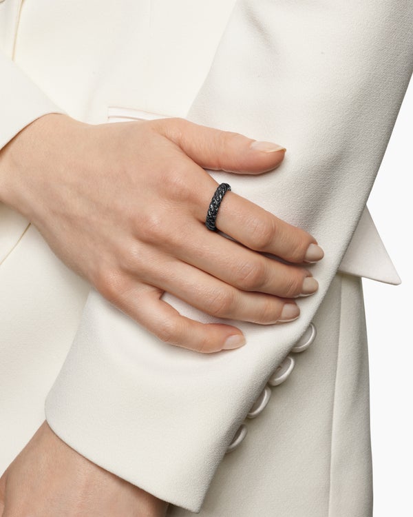 Sculpted Cable Band Ring in Black Titanium with Diamonds, 4.6mm