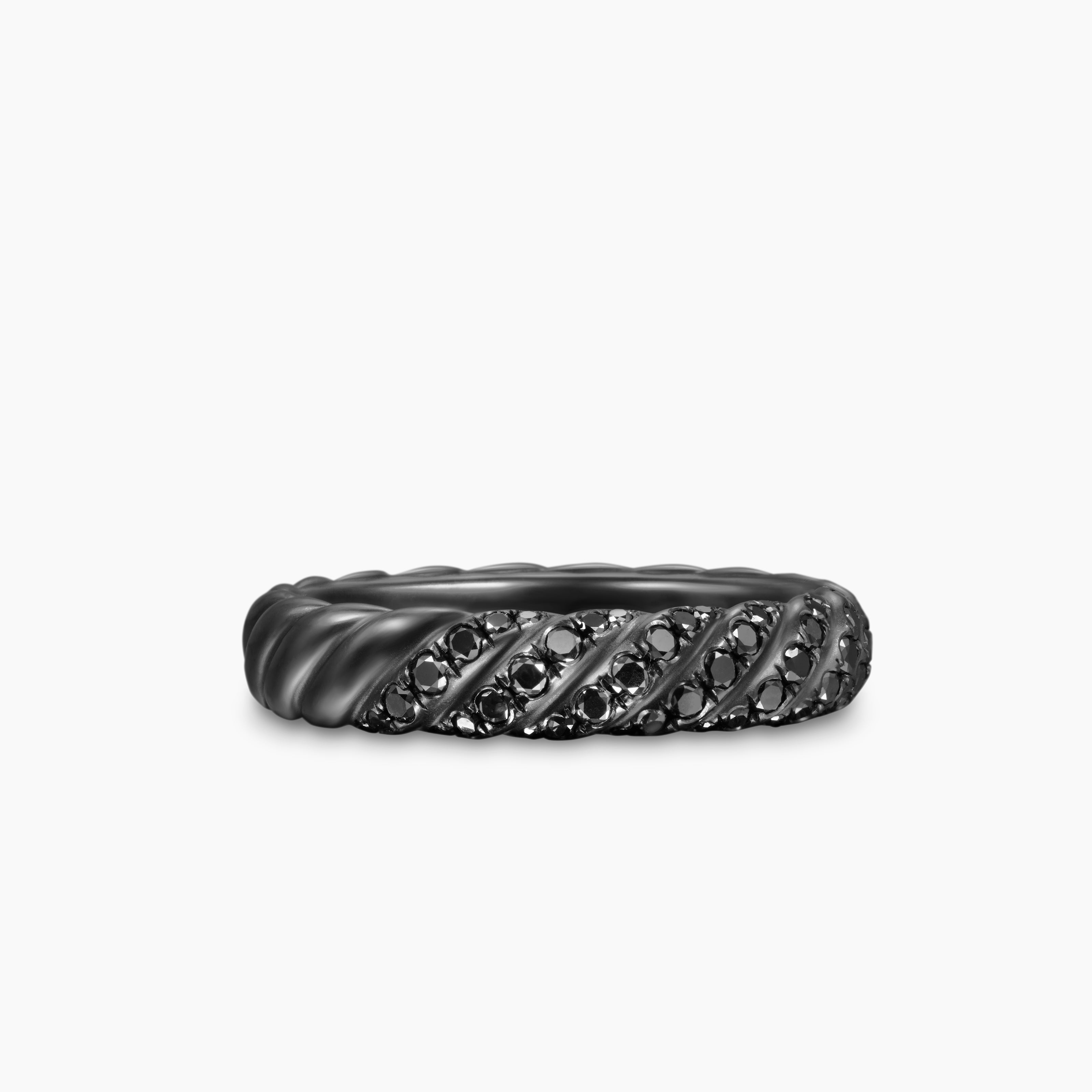 Womens Sculpted Cable Band Ring in Black Titanium with Diamonds, 4.6mm