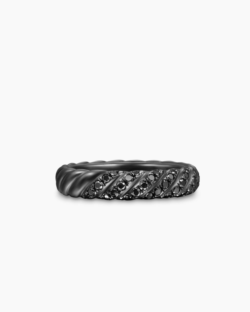 Womens Sculpted Cable Band Ring in Black Titanium with Diamonds, 4.6mm