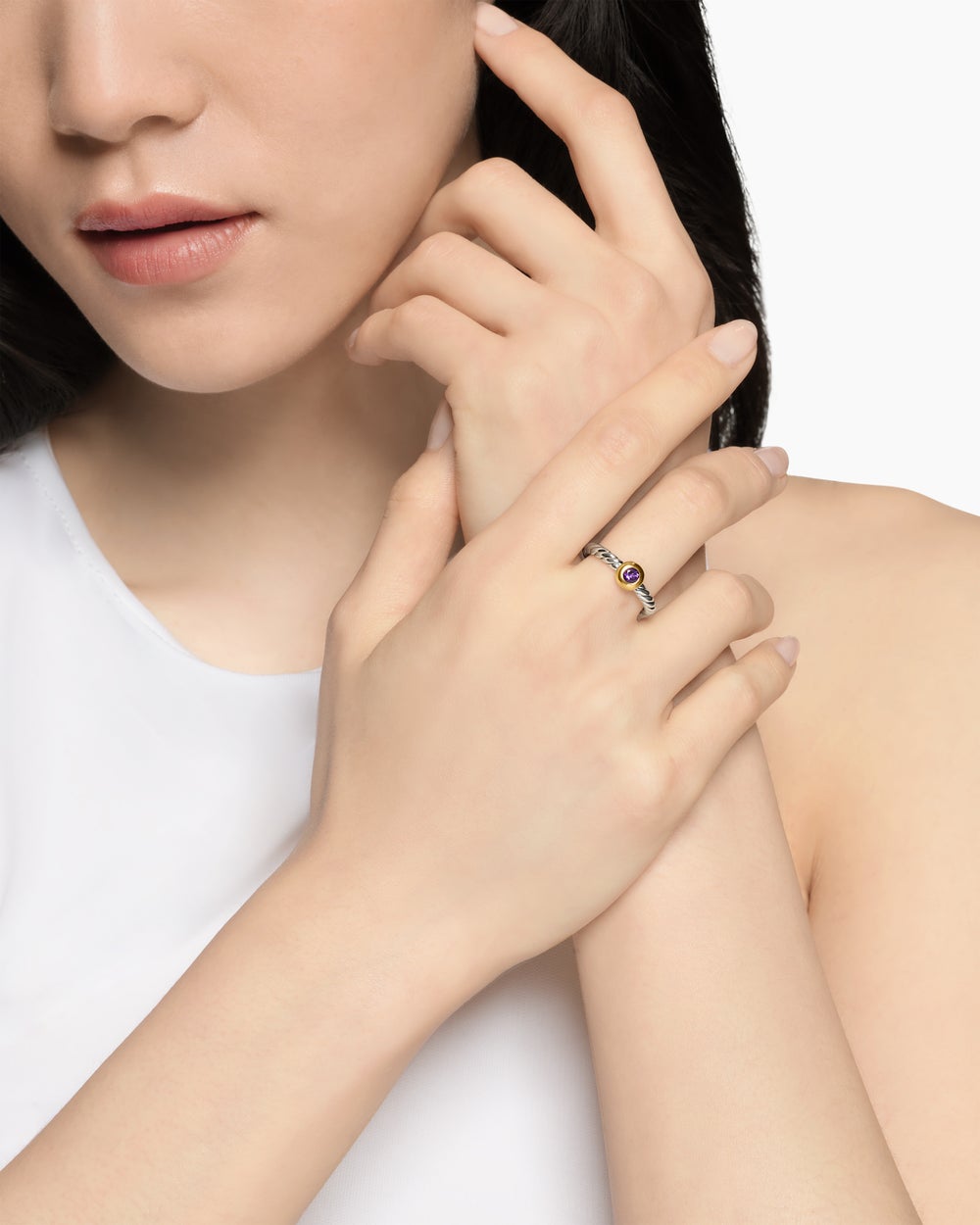 Womens Petite Cable Ring in Sterling Silver with 14K Yellow Gold, 2.8mm