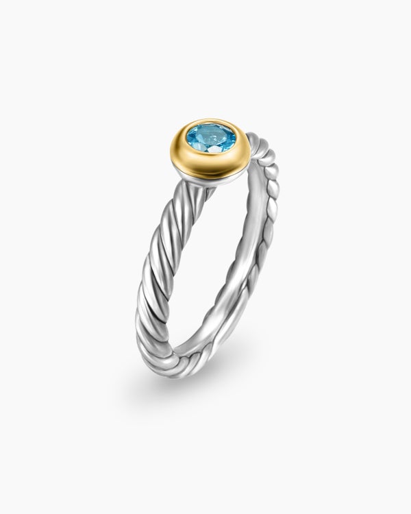 Petite Cable Ring in Sterling Silver with 14K Yellow Gold, 2.8mm