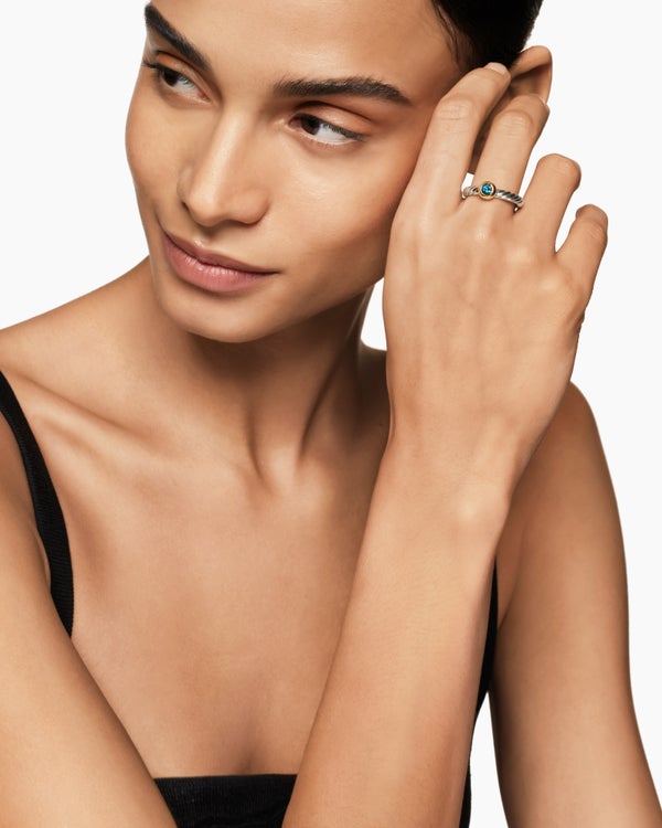 Petite Cable Ring in Sterling Silver with 14K Yellow Gold, 2.8mm