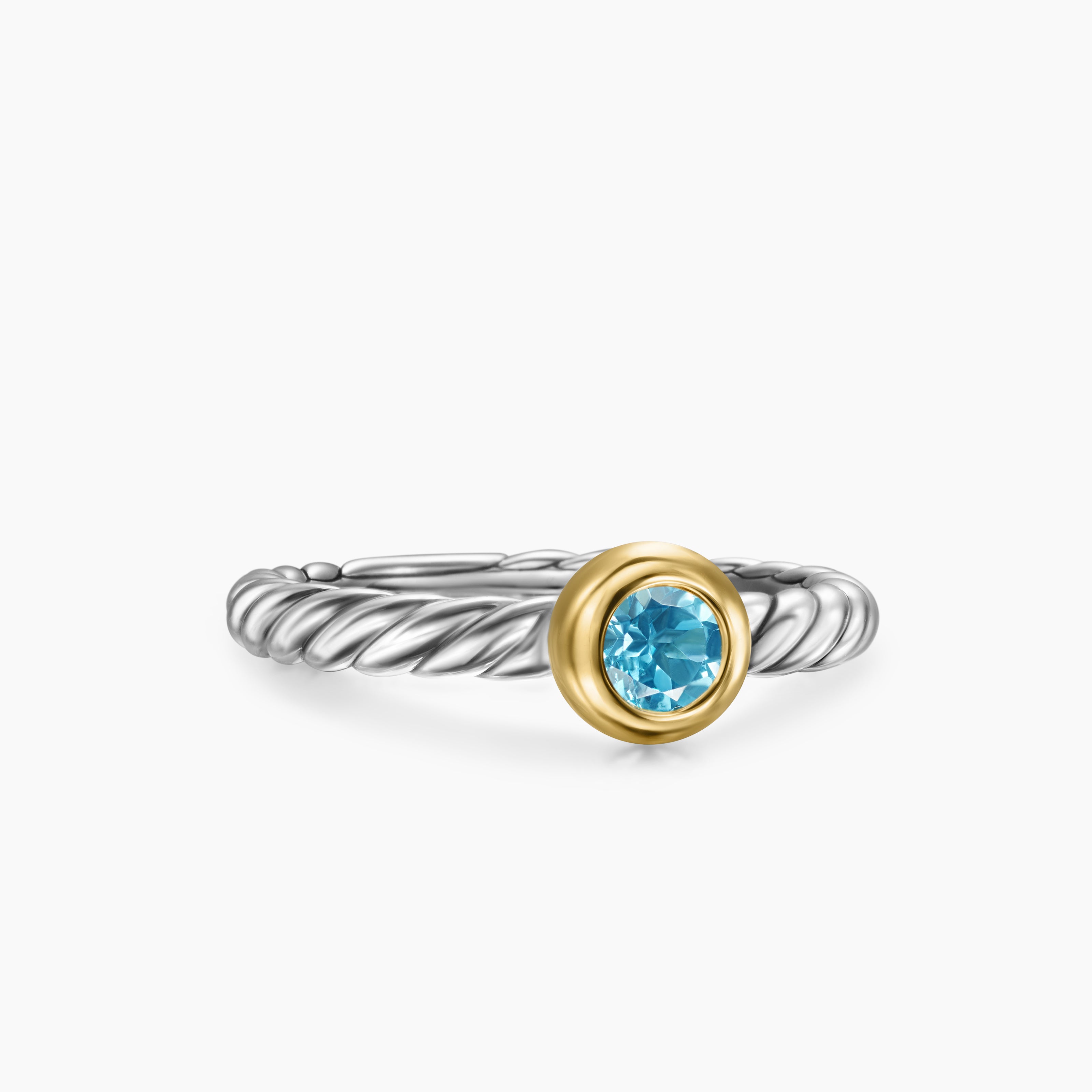 Womens Petite Cable Ring in Sterling Silver with 14K Yellow Gold, 2.8mm