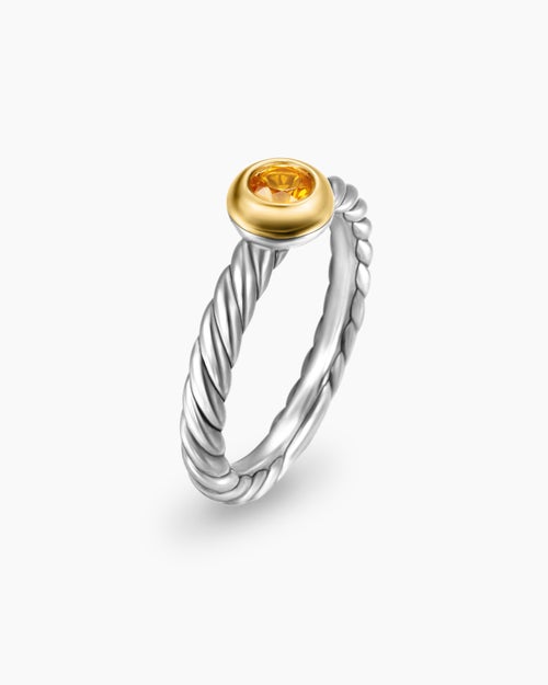 Womens Petite Cable Ring in Sterling Silver with 14K Yellow Gold and Citrine, 2.8mm