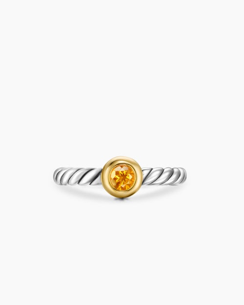 Womens Petite Cable Ring in Sterling Silver with 14K Yellow Gold and Citrine, 2.8mm