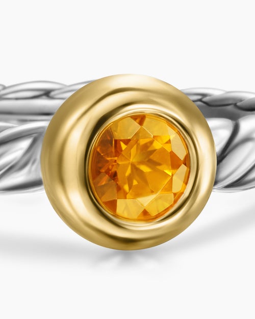 Womens Petite Cable Ring in Sterling Silver with 14K Yellow Gold and Citrine, 2.8mm