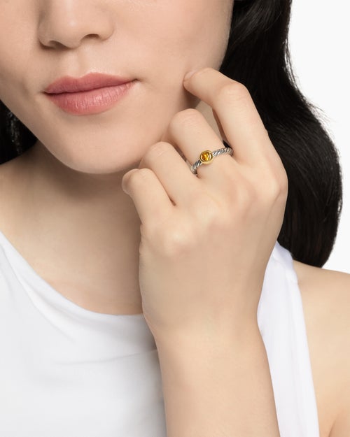 Womens Petite Cable Ring in Sterling Silver with 14K Yellow Gold and Citrine, 2.8mm