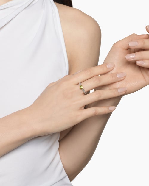 Womens Petite Cable Ring in Sterling Silver with 14K Yellow Gold and Peridot, 2.8mm