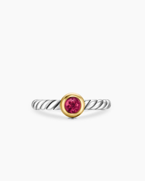 Womens Petite Cable Ring in Sterling Silver with 14K Yellow Gold and Rhodolite Garnet, 2.8mm