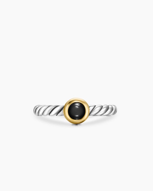 Womens Petite Cable Ring in Sterling Silver with 14K Yellow Gold and Black Onyx, 2.8mm