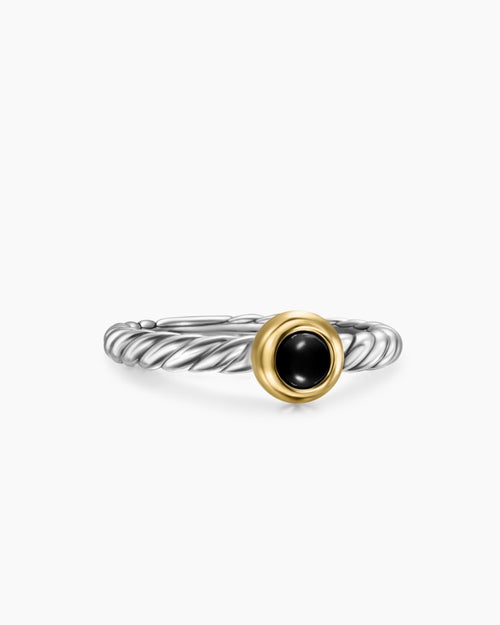 Womens Petite Cable Ring in Sterling Silver with 14K Yellow Gold and Black Onyx, 2.8mm