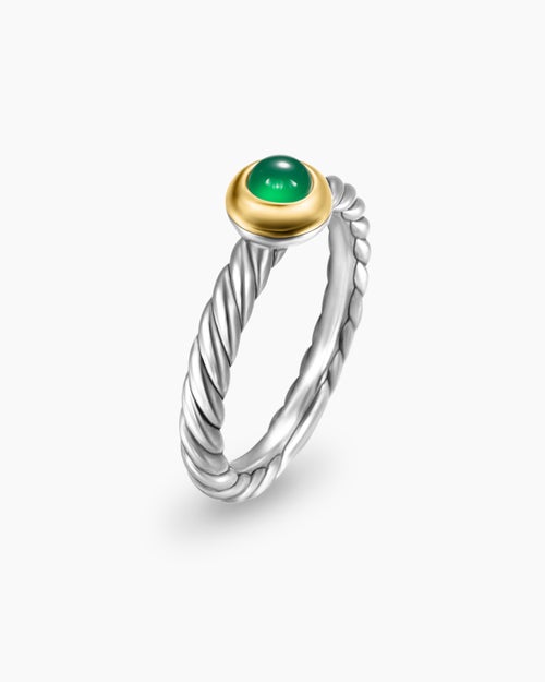 Womens Petite Cable Ring in Sterling Silver with 14K Yellow Gold and Green Onyx, 2.8mm