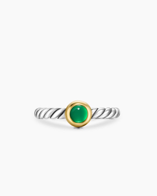 Womens Petite Cable Ring in Sterling Silver with 14K Yellow Gold and Green Onyx, 2.8mm