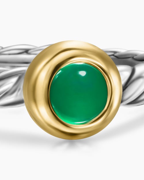Womens Petite Cable Ring in Sterling Silver with 14K Yellow Gold and Green Onyx, 2.8mm